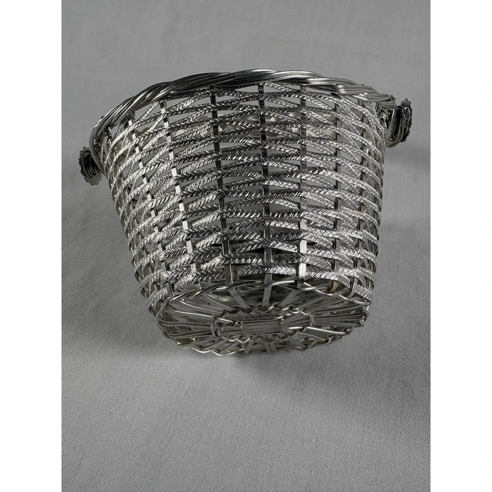 1960s Avon Woven Basket Silver Tone Aluminum Hinged Handle 6.5